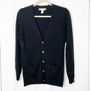 Banana Republic Black Wool Blend V Neck Cardigan Gold Buttons Size XS Sweater